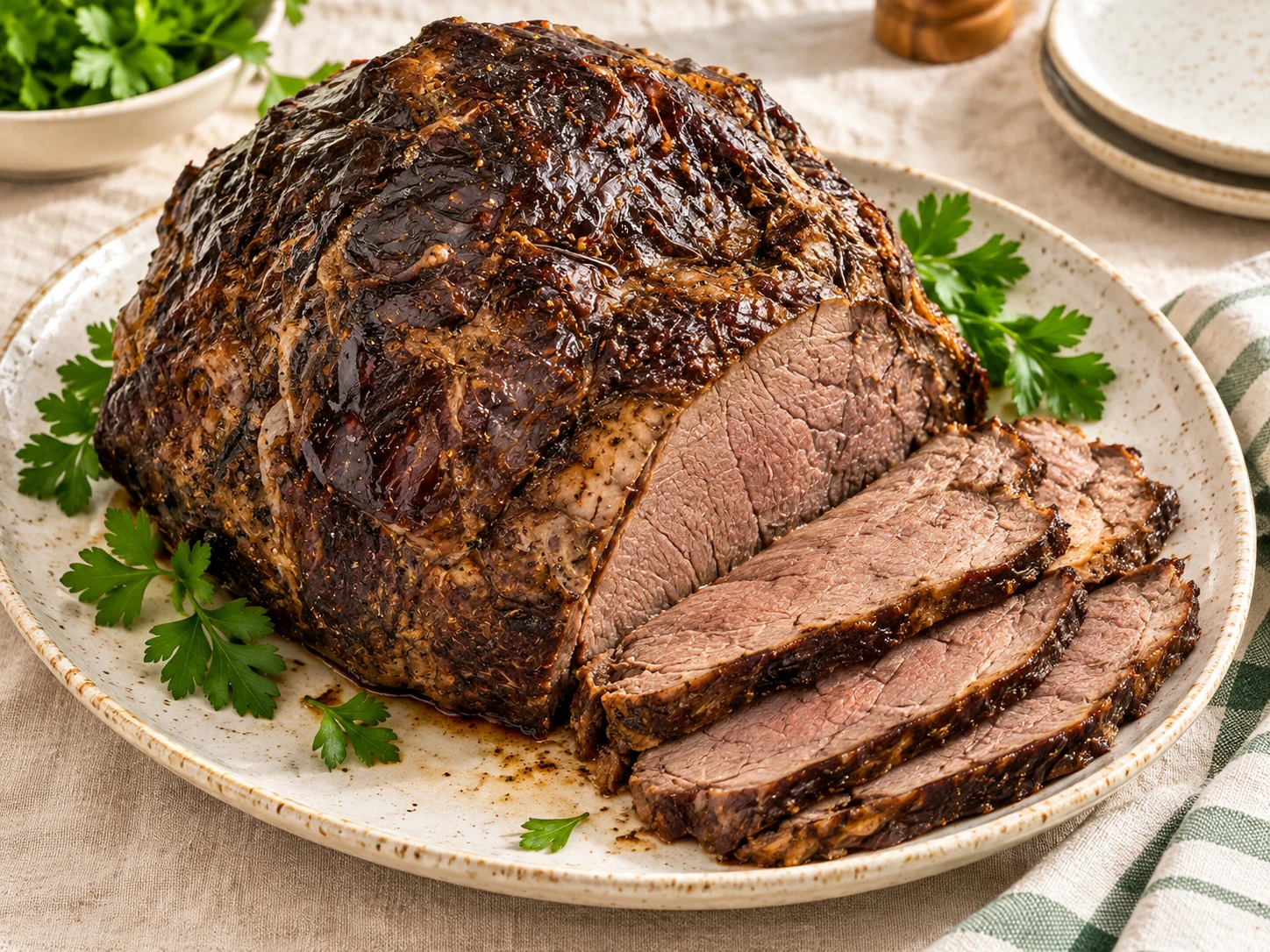 Whole Cooked Roast Beef serving suggestion