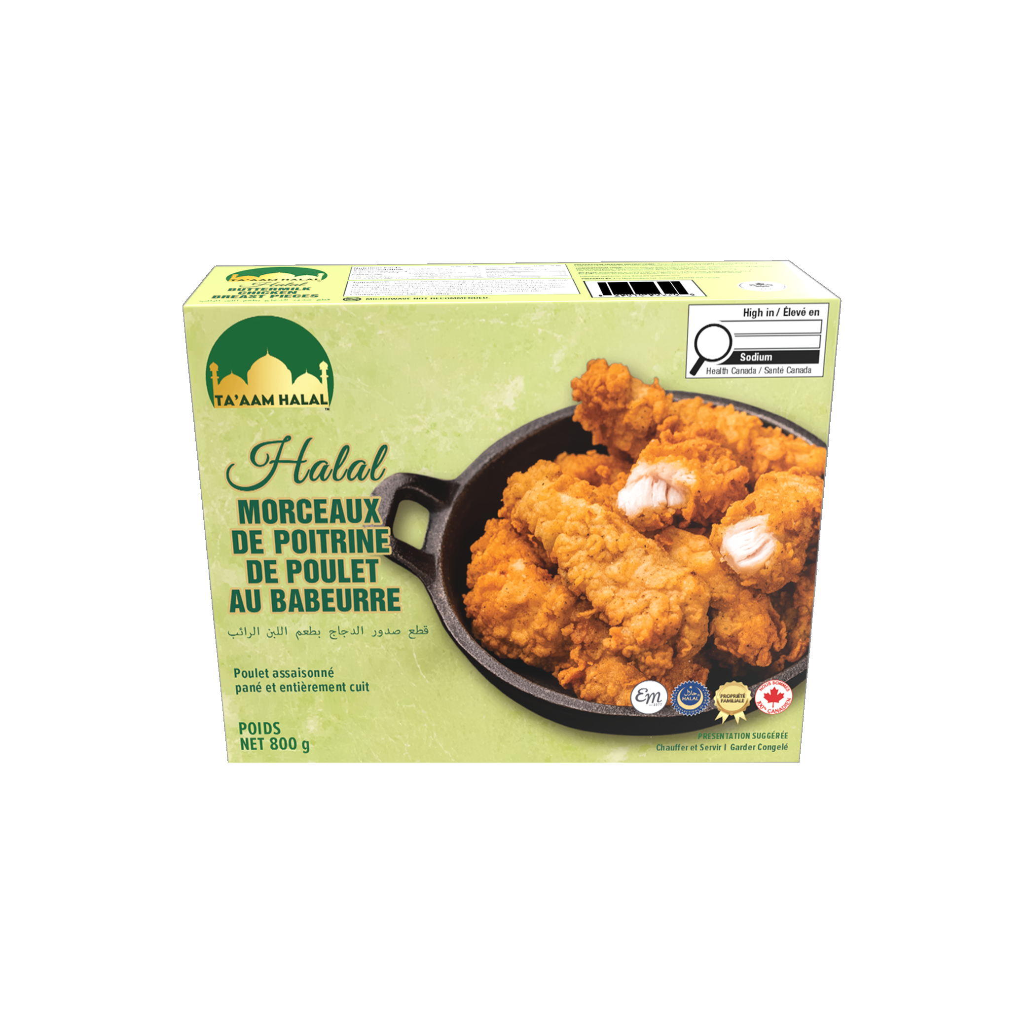 Ta’aam Halal Buttermilk Chicken Breast Pieces — nutrition front side french