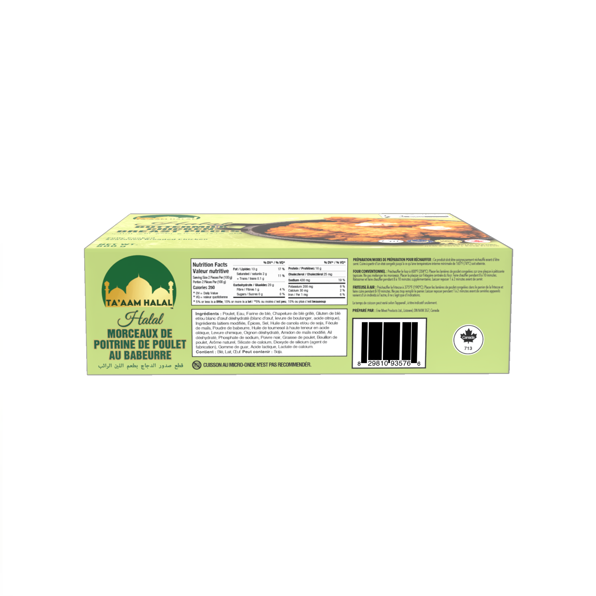 Ta’aam Halal Buttermilk Chicken Breast Pieces — nutrition side french