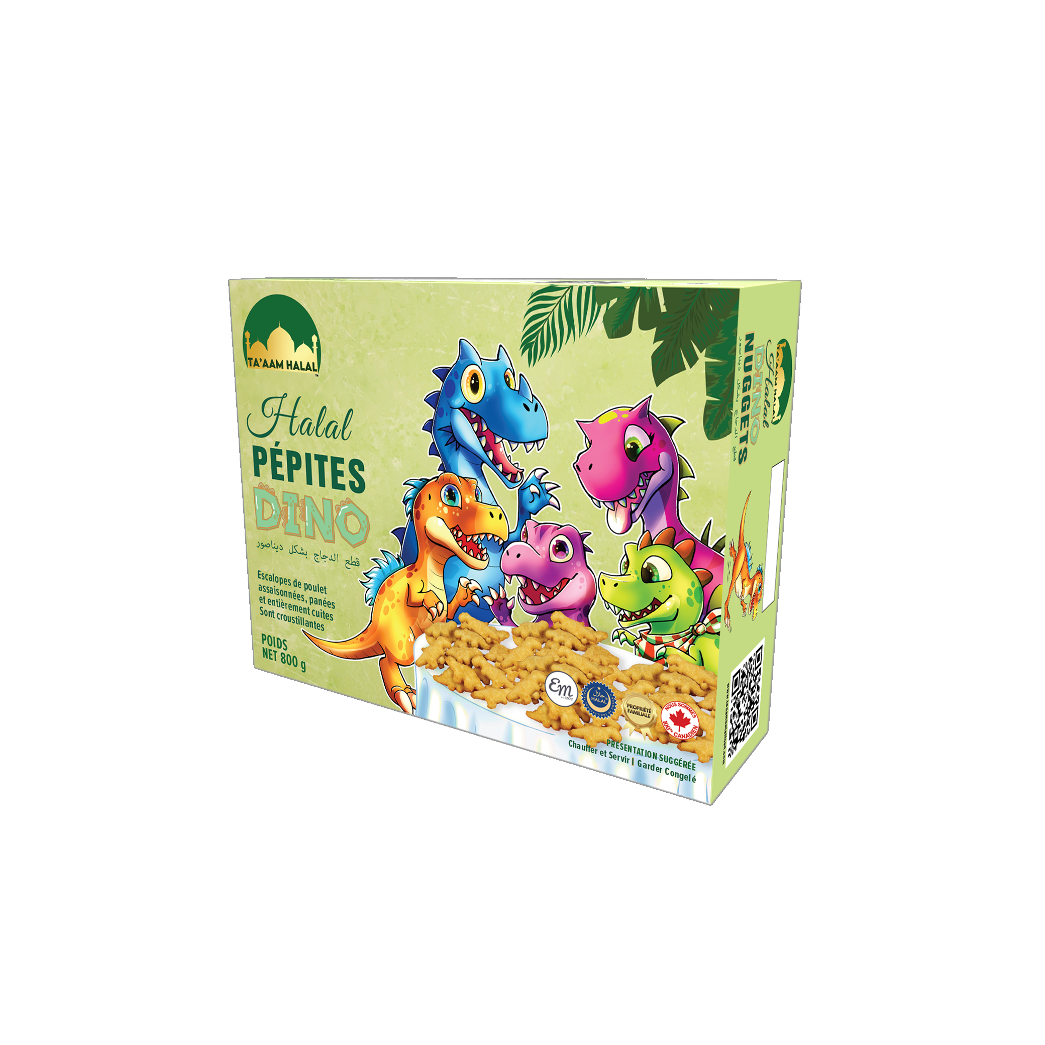 Ta’aam Halal Dino Chicken Nuggets — left english