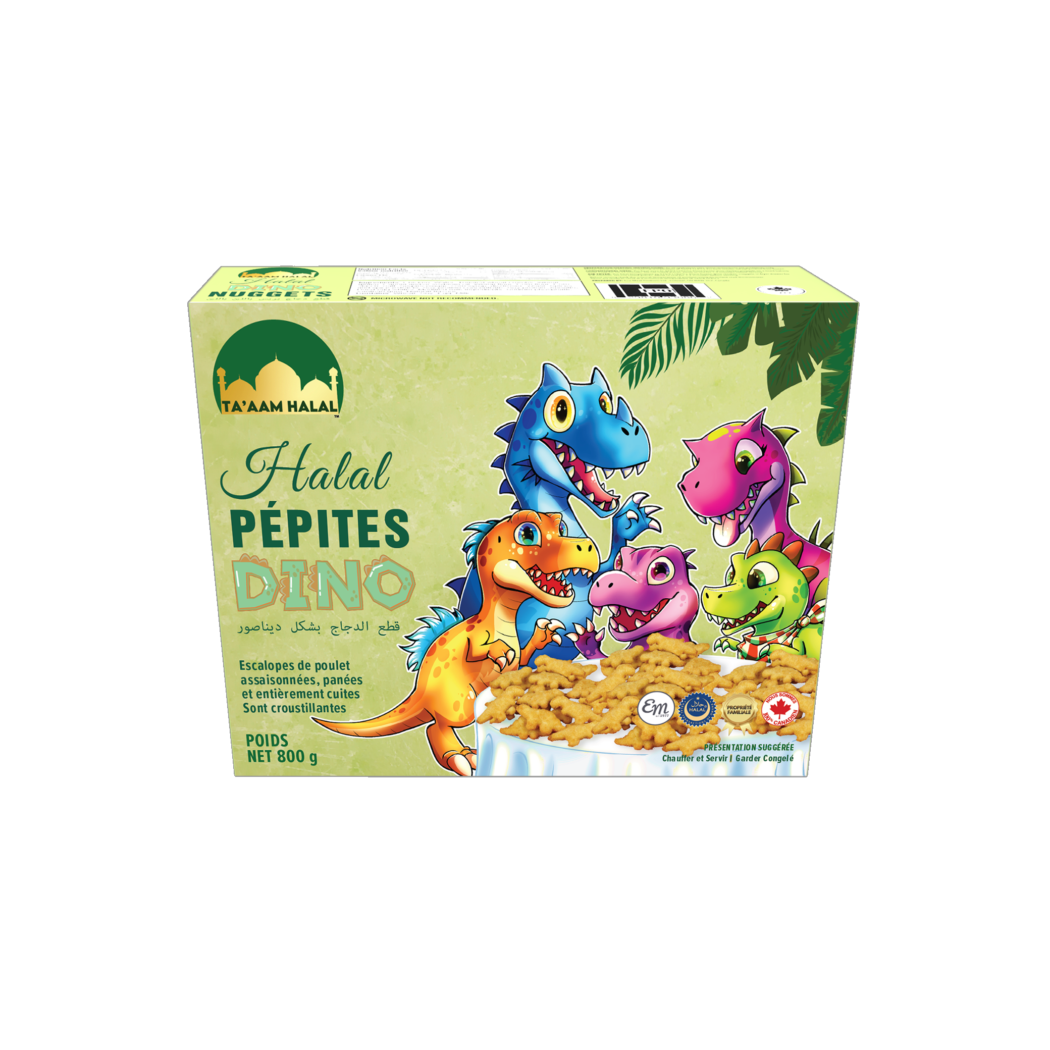 Ta’aam Halal Dino Chicken Nuggets — nutrition front side french