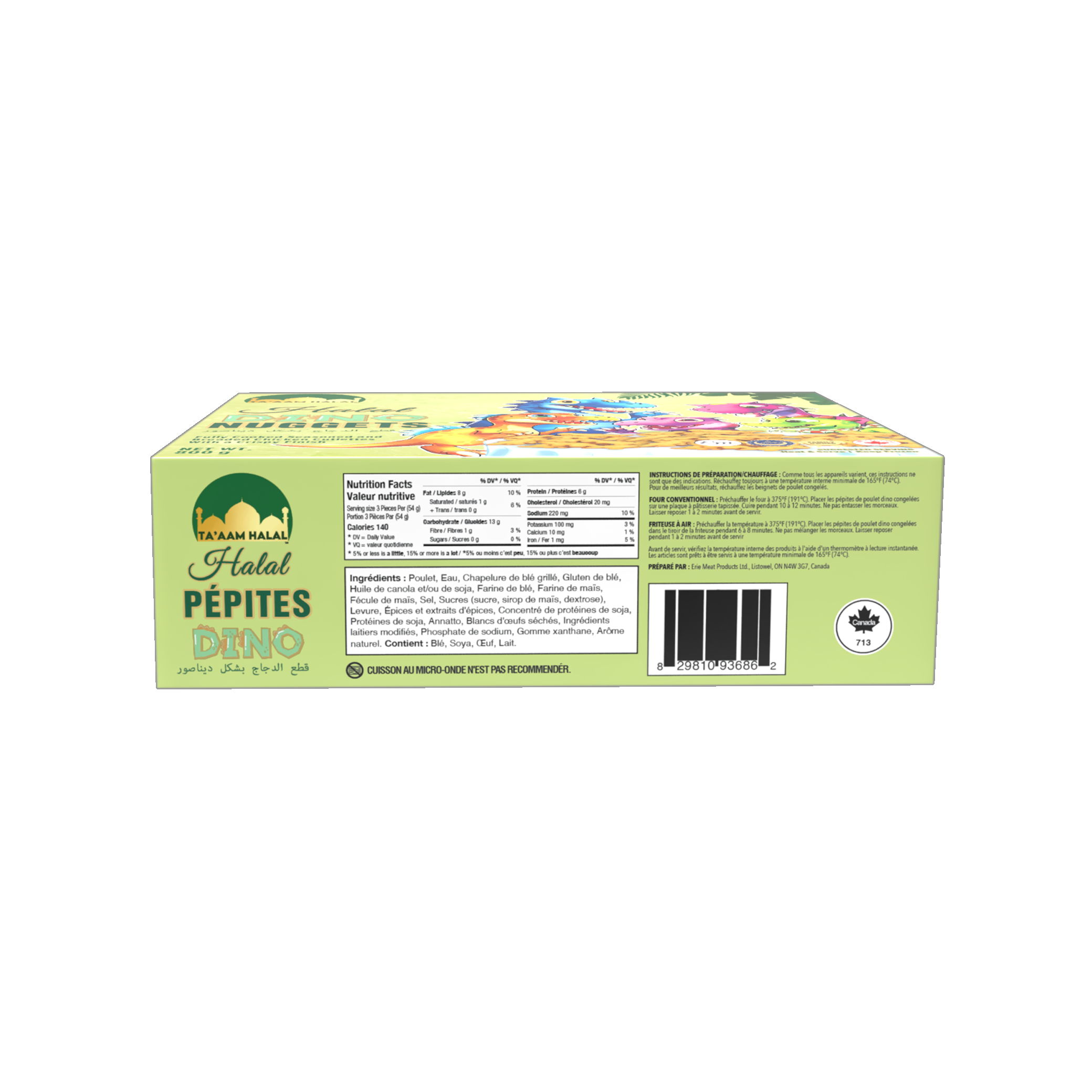 Ta’aam Halal Dino Chicken Nuggets — nutrition side french