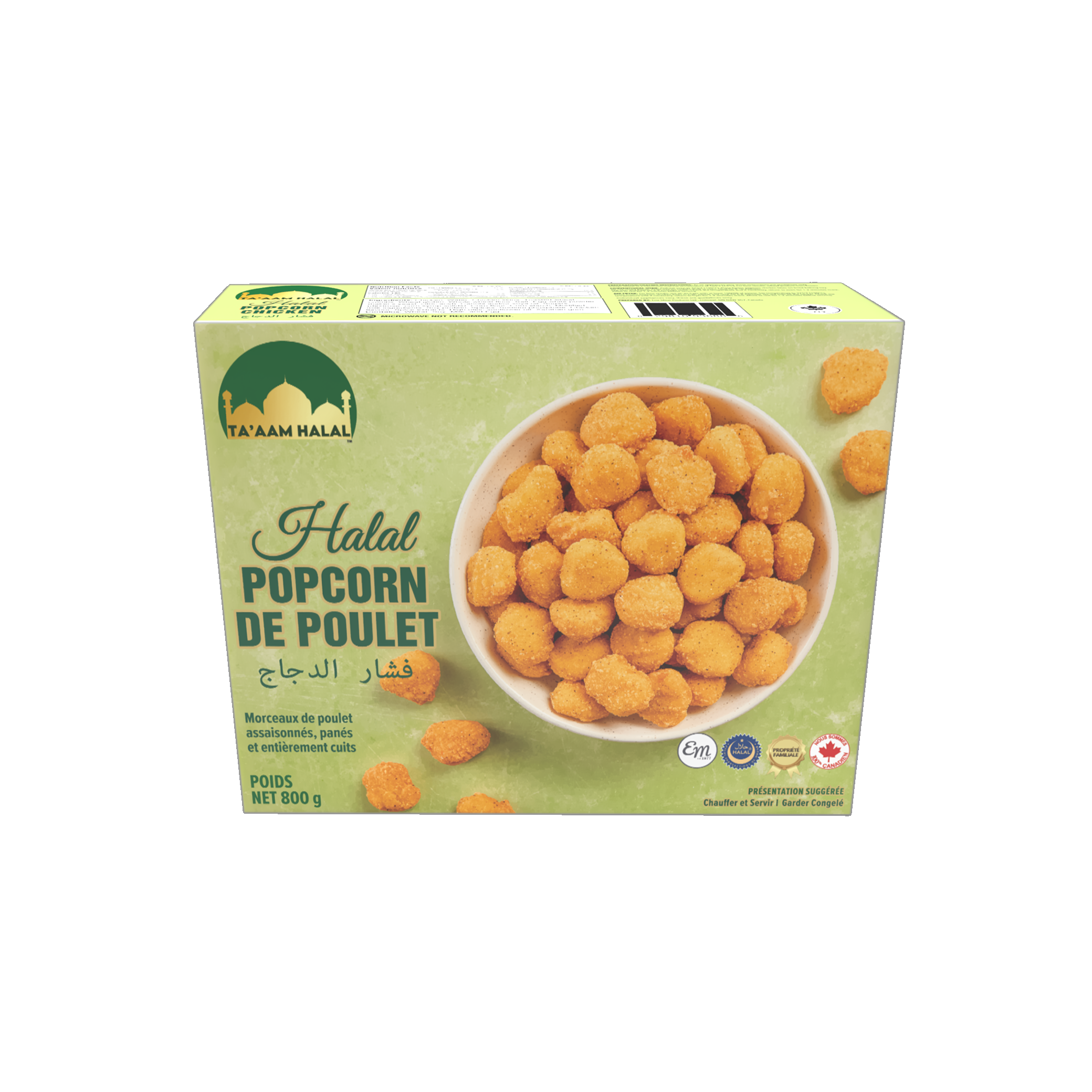 Ta’aam Halal Popcorn Chicken — nutrition front side french