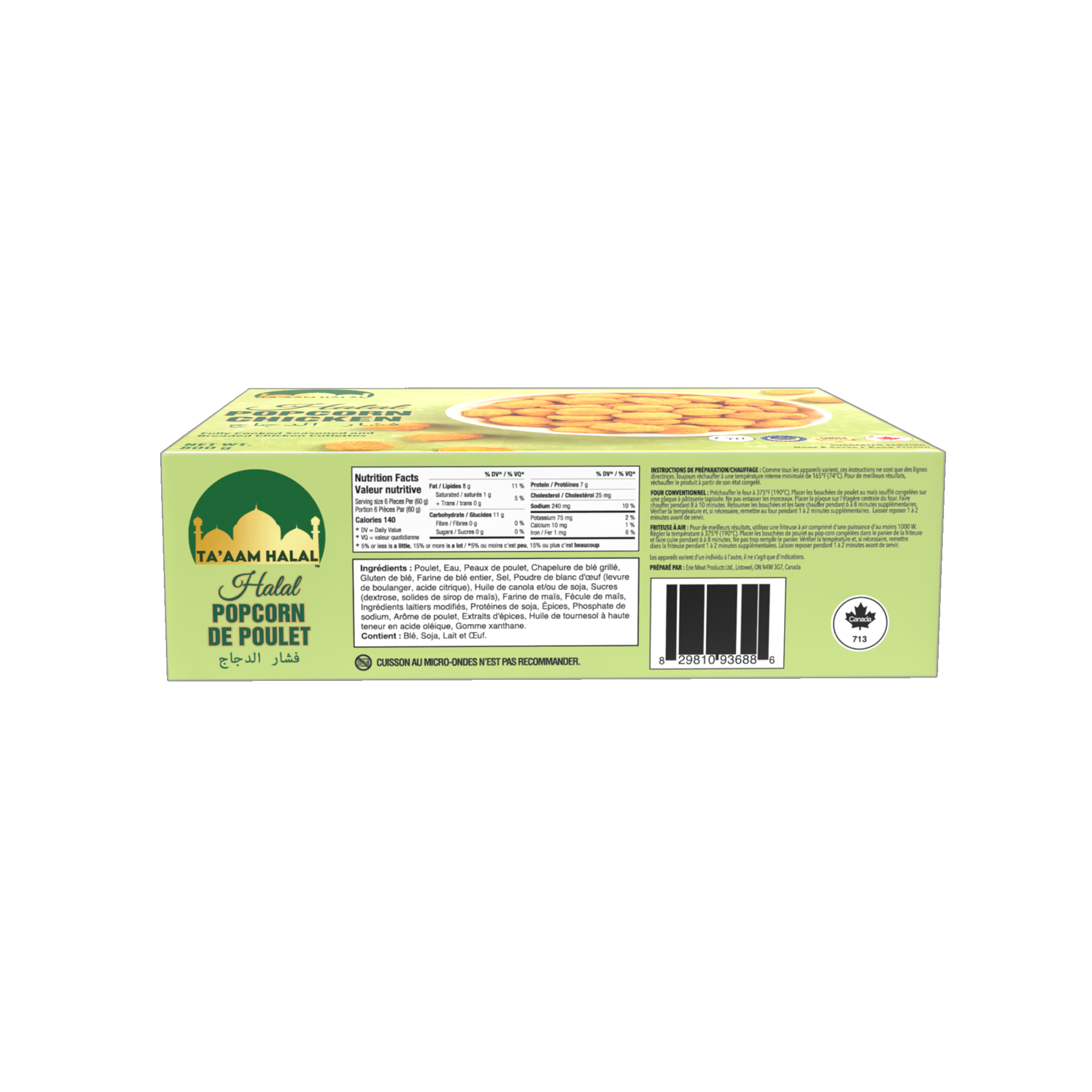Ta’aam Halal Popcorn Chicken — nutrition side french