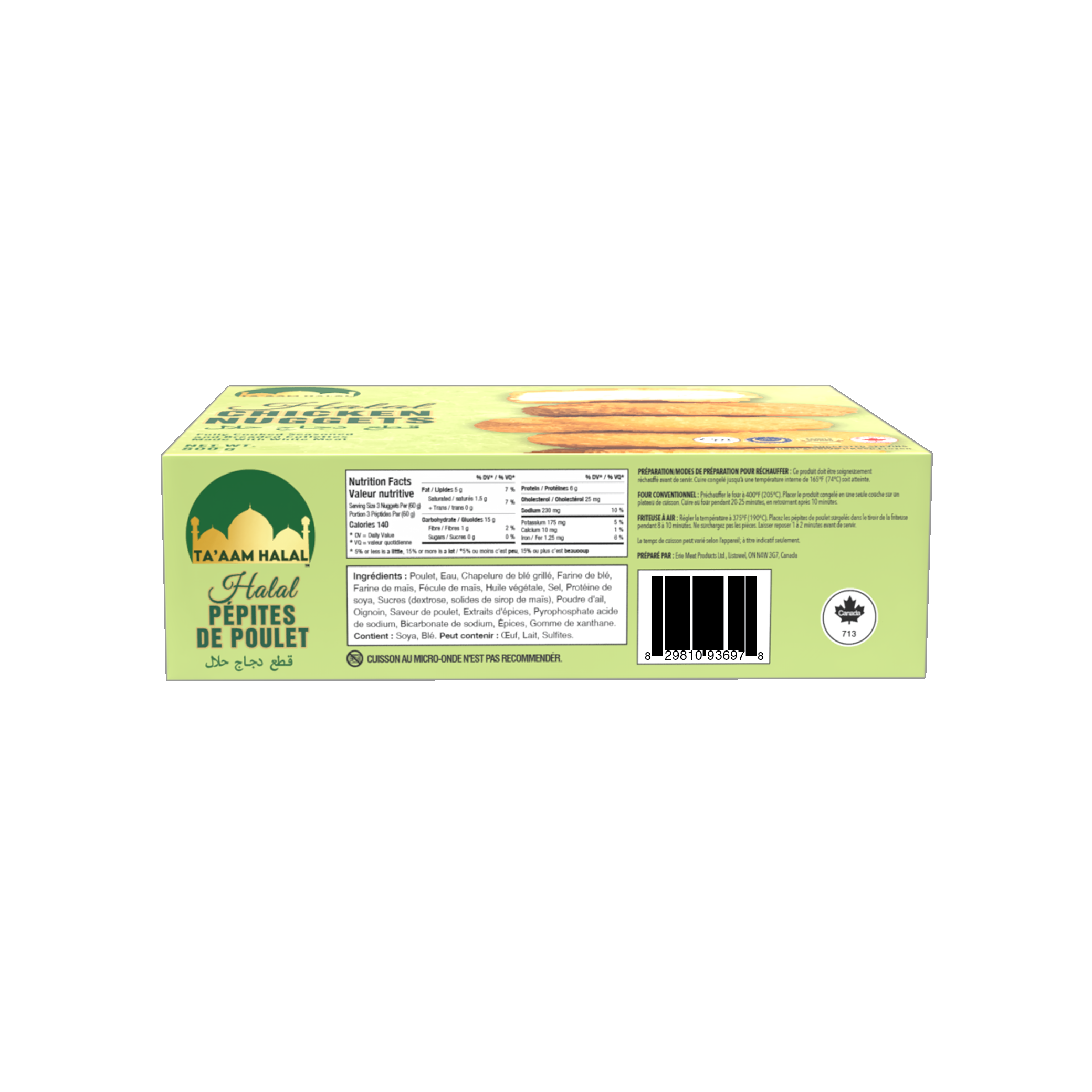 Ta’aam Halal Chicken Nuggets — nutrition side french