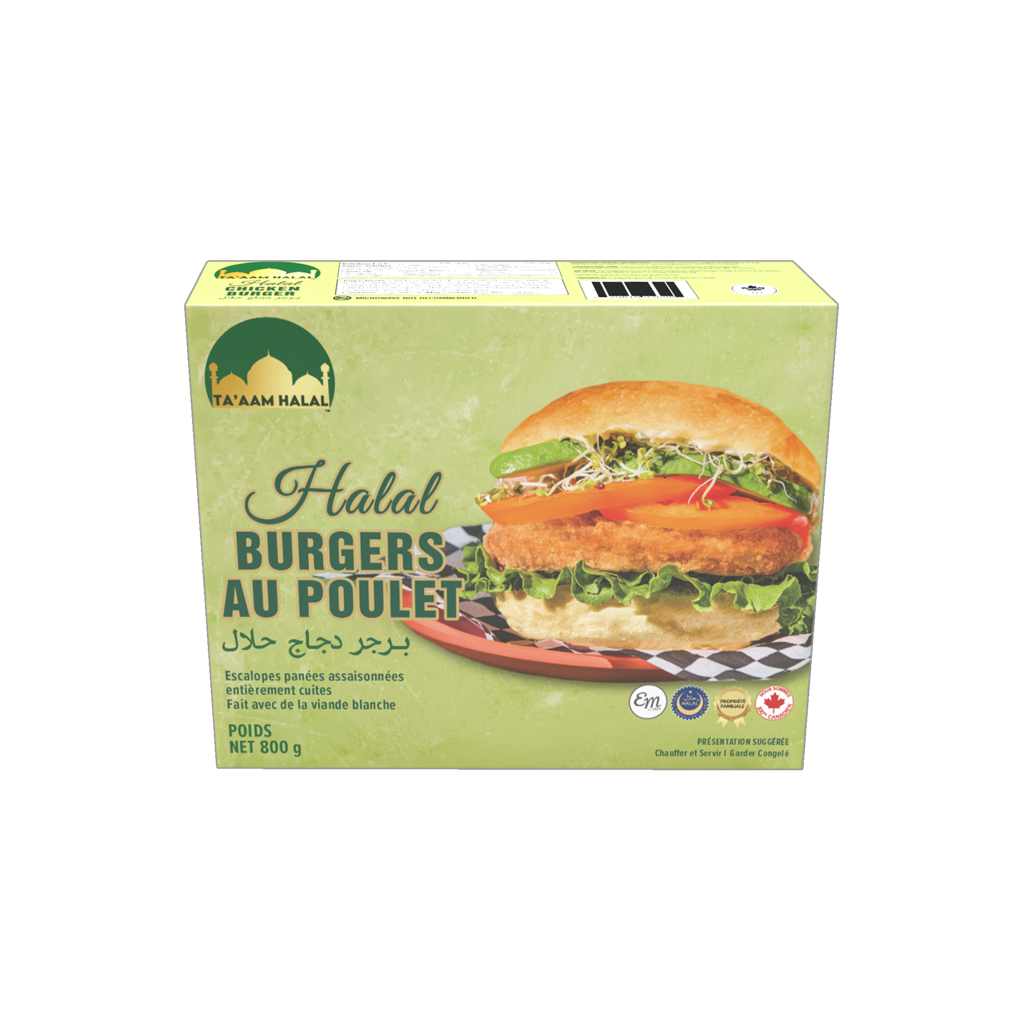 Ta’aam Halal Chicken Burger — nutrition front side french