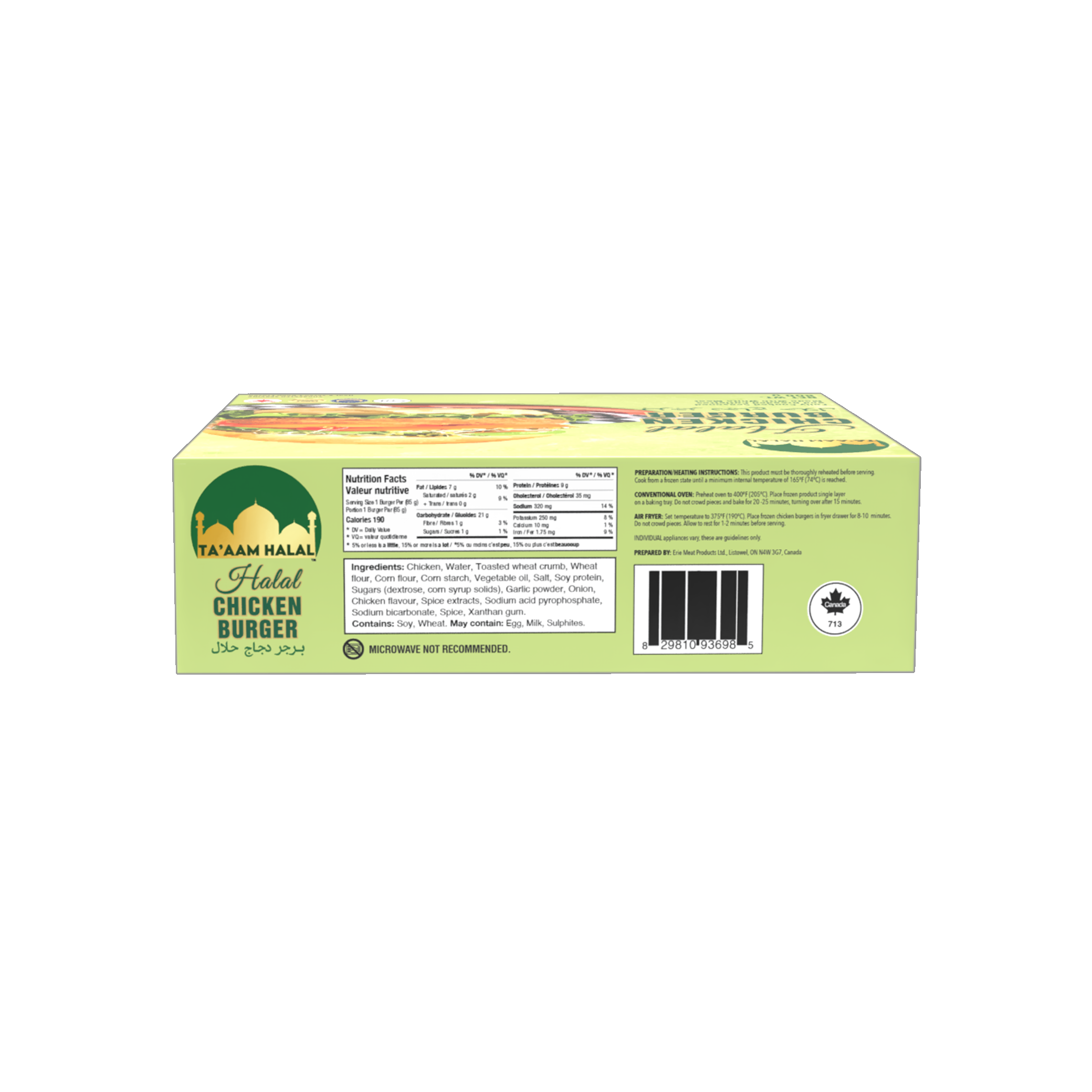 Ta’aam Halal Chicken Burger — nutrition side english