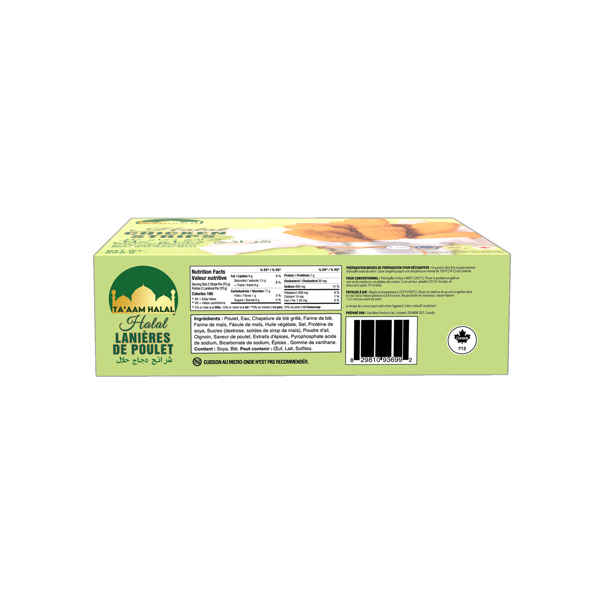Ta’aam Halal Chicken Strips — nutrition side french
