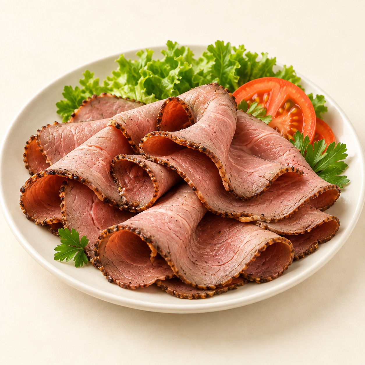 Sliced Cooked Roast Beef serving suggestion